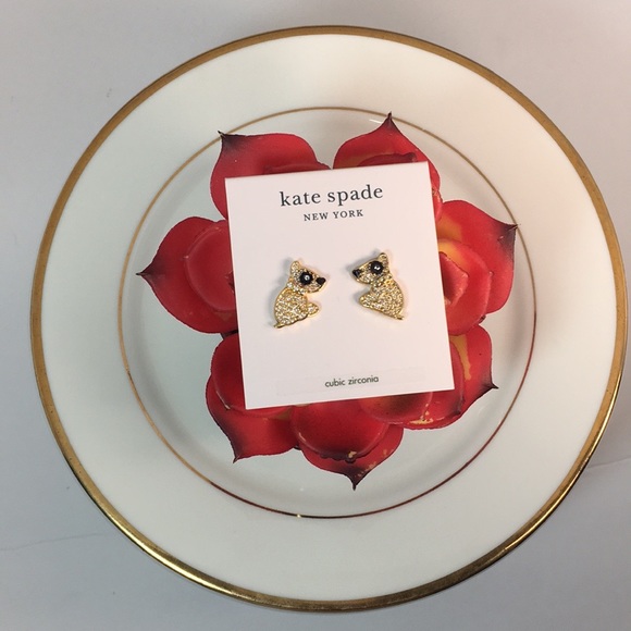 💛NWT KATE SPADE/GOLD MILO DOG EARRINGS W ZIRCONIA - Picture 1 of 15